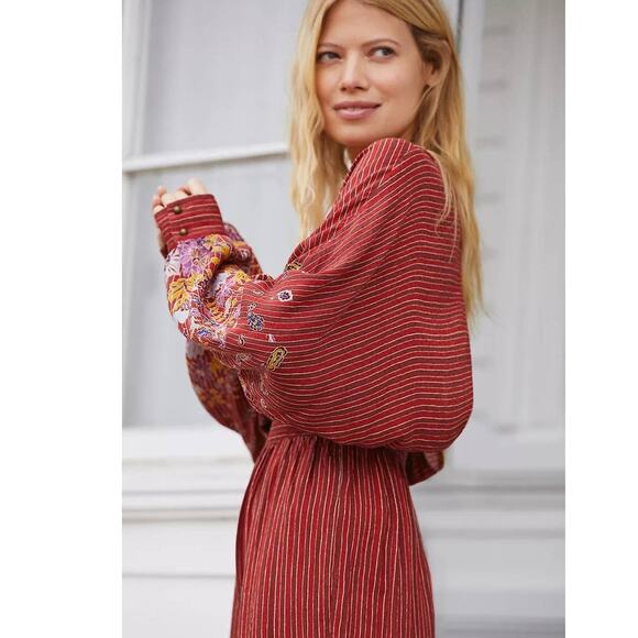New Anthropologie Breezy Open-Back Floral Jumpsuit $130 SMALL Red Boho - Picture 3 of 6